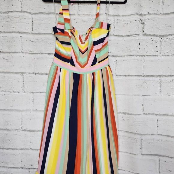 Modcloth Womens Multicolor Frequent Piquant Stripe Ruffle Hem Halter Dress Small - Picture 3 of 15